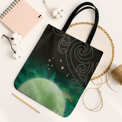 New Zealand Matariki Tote Bag Pleiades Star Cluster Green Galaxy