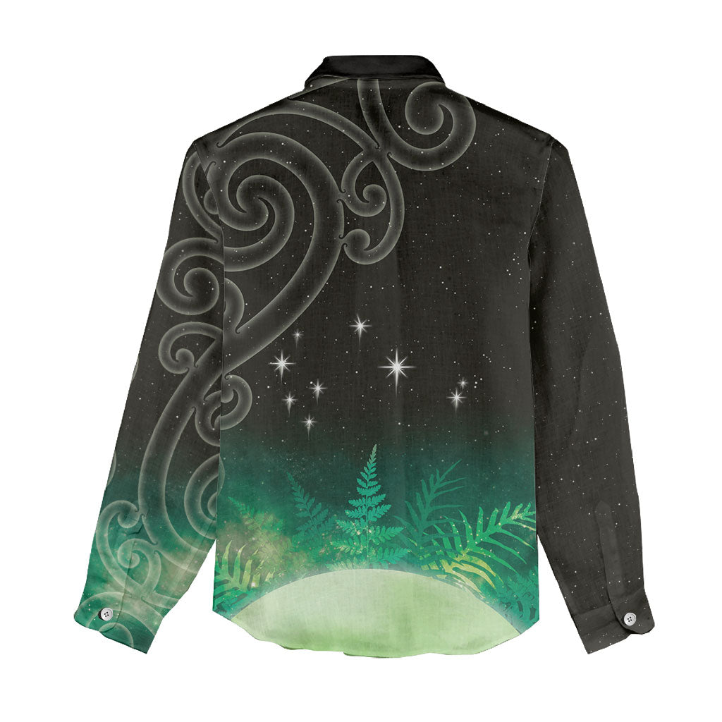 New Zealand Matariki Women Casual Shirt Pleiades Star Cluster Green Galaxy