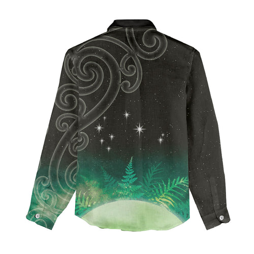 New Zealand Matariki Women Casual Shirt Pleiades Star Cluster Green Galaxy