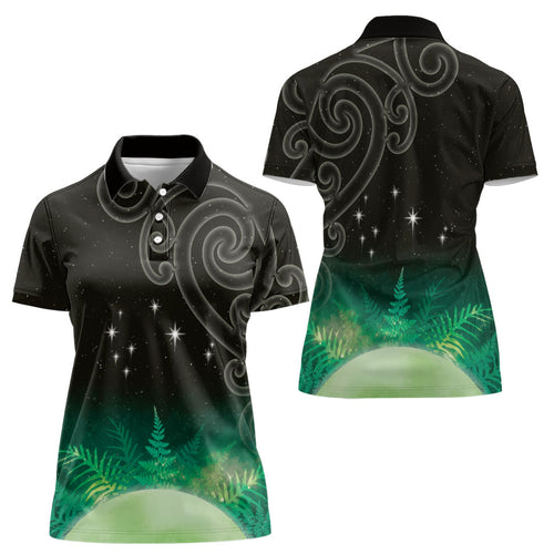 New Zealand Matariki Women Polo Shirt Pleiades Star Cluster Green Galaxy