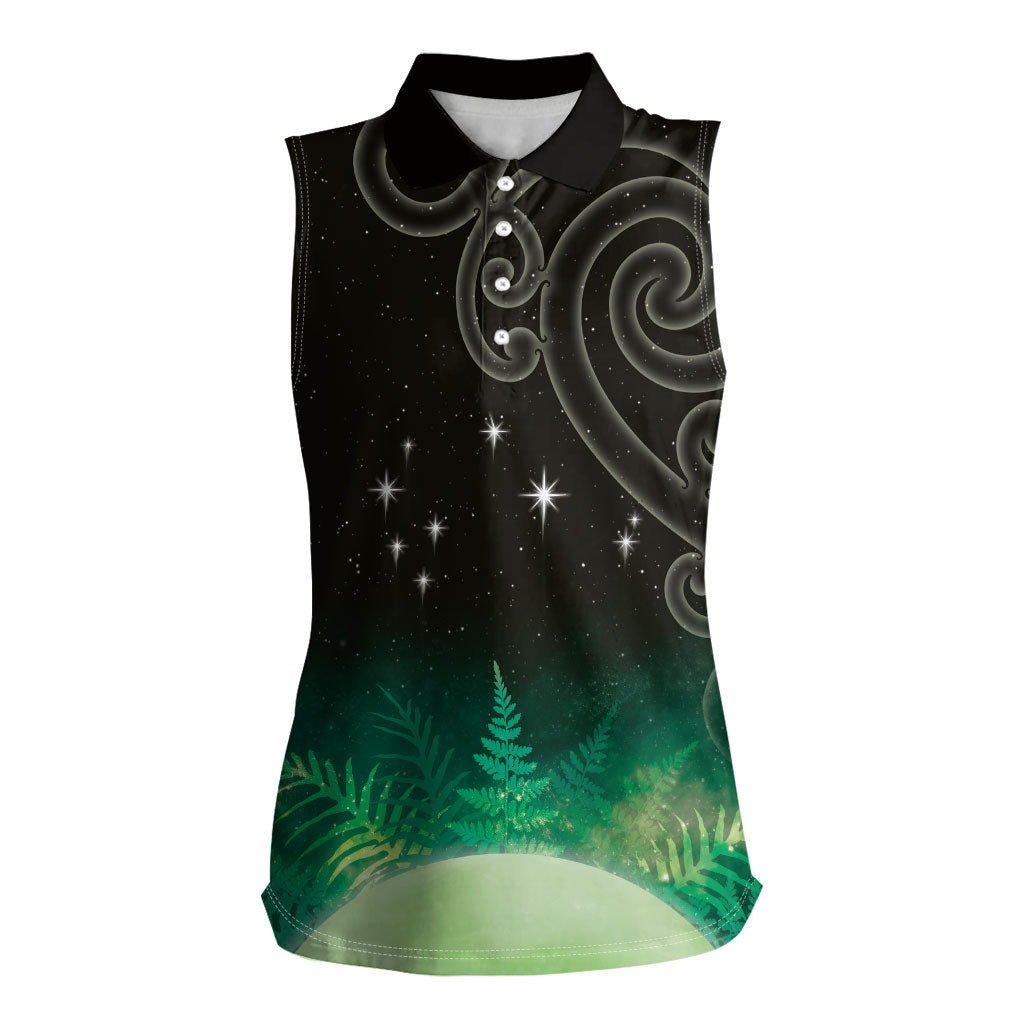 New Zealand Matariki Women Sleeveless Polo Shirt Pleiades Star Cluster Green Galaxy