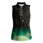 New Zealand Matariki Women Sleeveless Polo Shirt Pleiades Star Cluster Green Galaxy