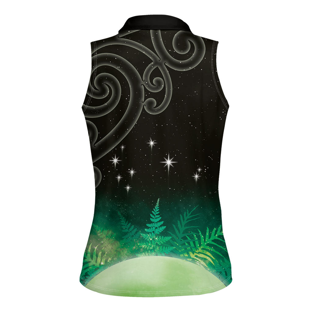 New Zealand Matariki Women Sleeveless Polo Shirt Pleiades Star Cluster Green Galaxy