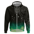New Zealand Matariki Zip Hoodie Pleiades Star Cluster Green Galaxy