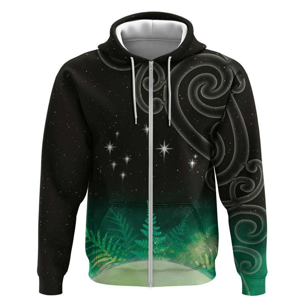 New Zealand Matariki Zip Hoodie Pleiades Star Cluster Green Galaxy