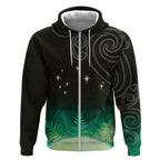 New Zealand Matariki Zip Hoodie Pleiades Star Cluster Green Galaxy
