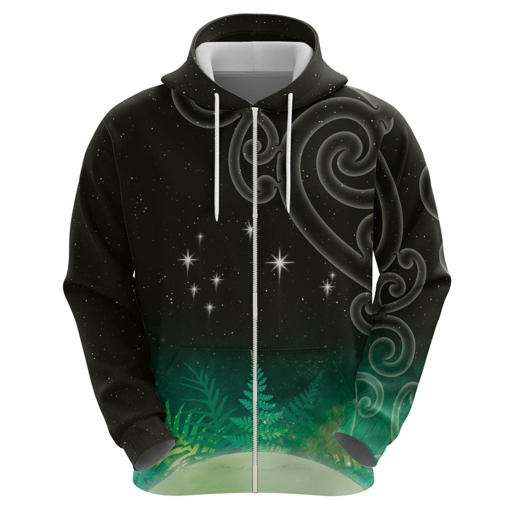 New Zealand Matariki Zip Hoodie Pleiades Star Cluster Green Galaxy