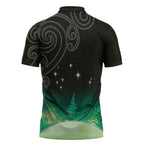 New Zealand Matariki Zipper Polo Shirt Pleiades Star Cluster Green Galaxy