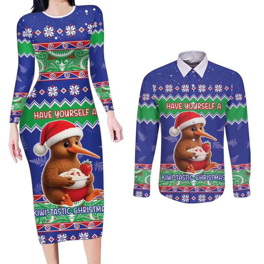 New Zealand Christmas Couples Matching Long Sleeve Bodycon Dress and Long Sleeve Button Shirt Have Yourself A Kiwi-tastic Christmas - Aussie Hoodie