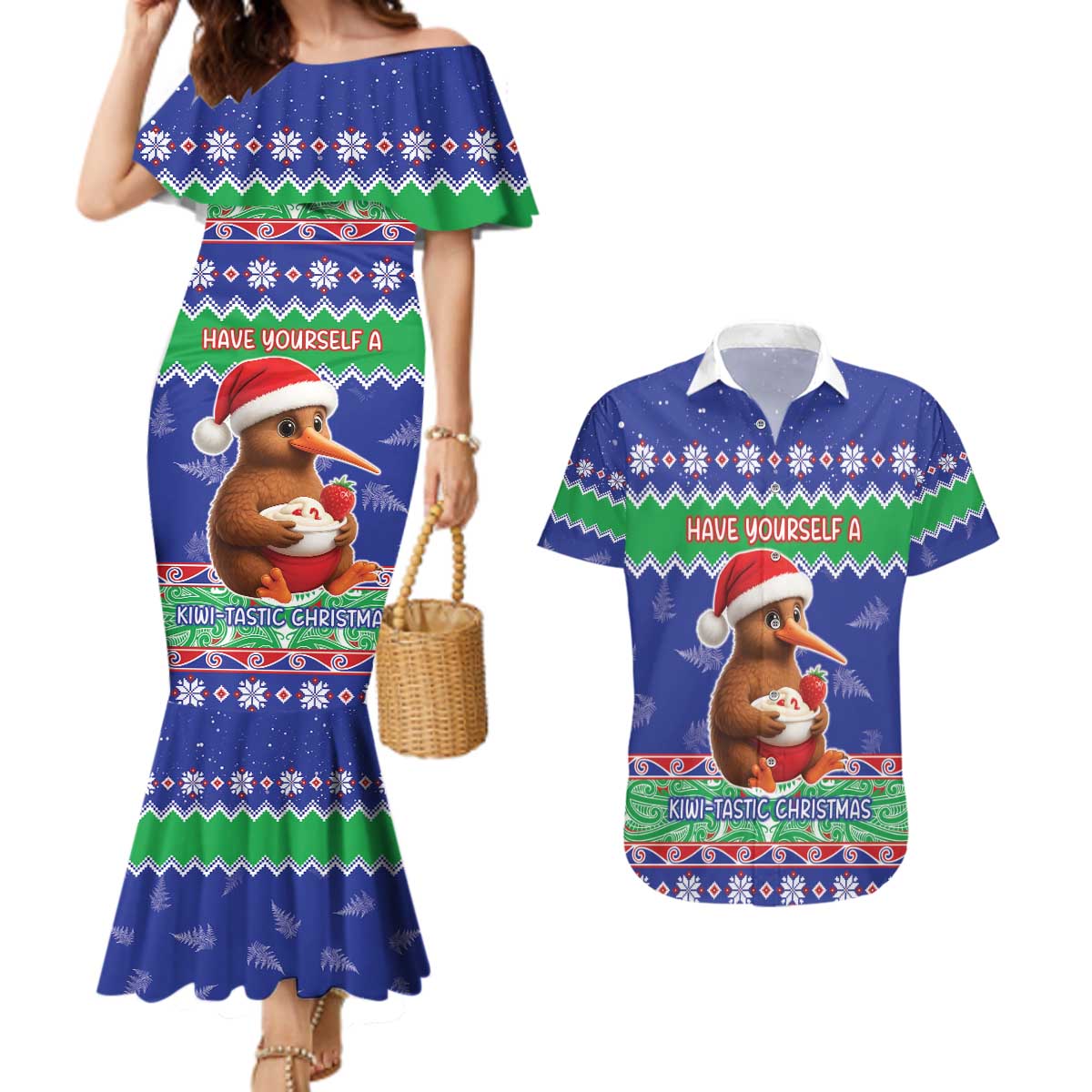 New Zealand Christmas Couples Matching Mermaid Dress and Hawaiian Shirt Have Yourself A Kiwi-tastic Christmas - Aussie Hoodie