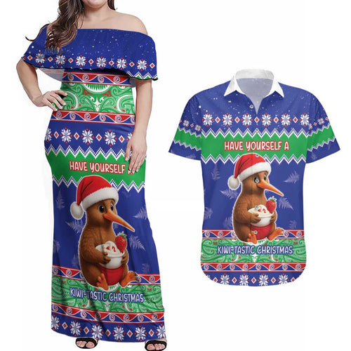 New Zealand Christmas Couples Matching Off Shoulder Maxi Dress and Hawaiian Shirt Have Yourself A Kiwi-tastic Christmas - Aussie Hoodie