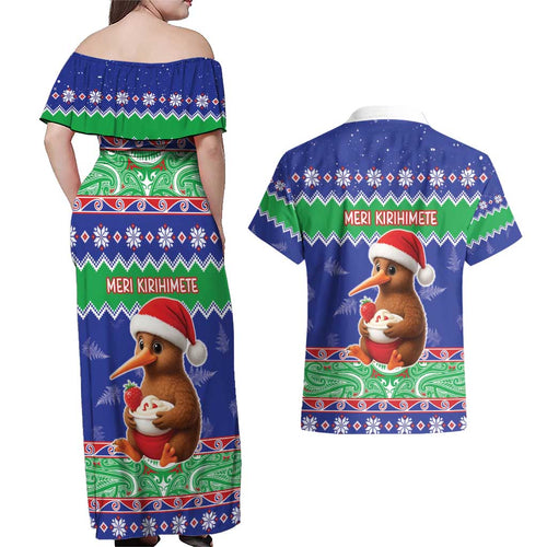 New Zealand Christmas Couples Matching Off Shoulder Maxi Dress and Hawaiian Shirt Have Yourself A Kiwi-tastic Christmas - Aussie Hoodie