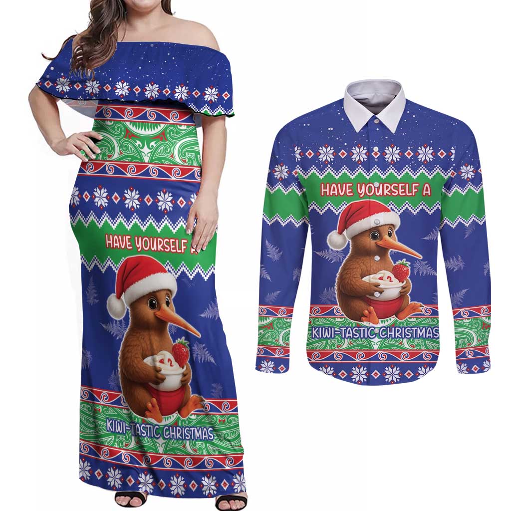 New Zealand Christmas Couples Matching Off Shoulder Maxi Dress and Long Sleeve Button Shirt Have Yourself A Kiwi-tastic Christmas - Aussie Hoodie