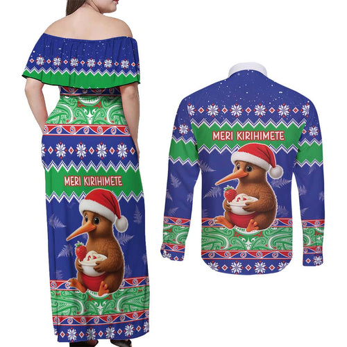 New Zealand Christmas Couples Matching Off Shoulder Maxi Dress and Long Sleeve Button Shirt Have Yourself A Kiwi-tastic Christmas - Aussie Hoodie
