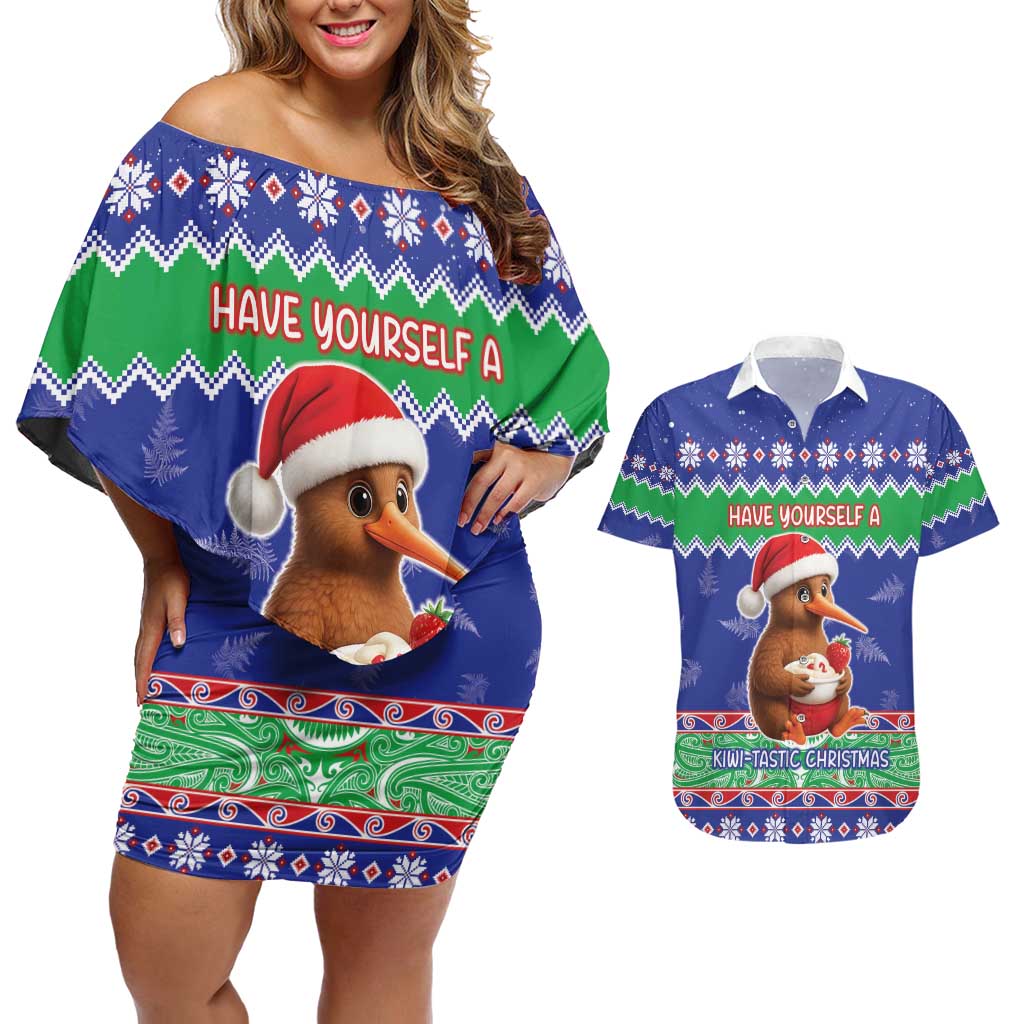 New Zealand Christmas Couples Matching Off Shoulder Short Dress and Hawaiian Shirt Have Yourself A Kiwi-tastic Christmas - Aussie Hoodie