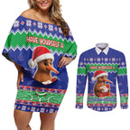 New Zealand Christmas Couples Matching Off Shoulder Short Dress and Long Sleeve Button Shirt Have Yourself A Kiwi-tastic Christmas - Aussie Hoodie