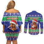 New Zealand Christmas Couples Matching Off Shoulder Short Dress and Long Sleeve Button Shirt Have Yourself A Kiwi-tastic Christmas - Aussie Hoodie
