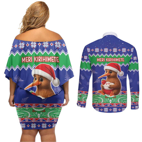 New Zealand Christmas Couples Matching Off Shoulder Short Dress and Long Sleeve Button Shirt Have Yourself A Kiwi-tastic Christmas - Aussie Hoodie