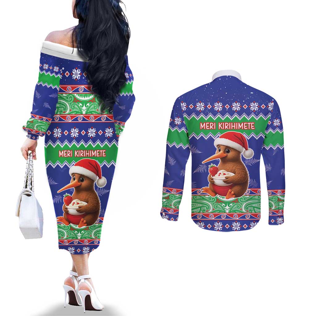 New Zealand Christmas Couples Matching Off The Shoulder Long Sleeve Dress and Long Sleeve Button Shirt Have Yourself A Kiwi-tastic Christmas - Aussie Hoodie
