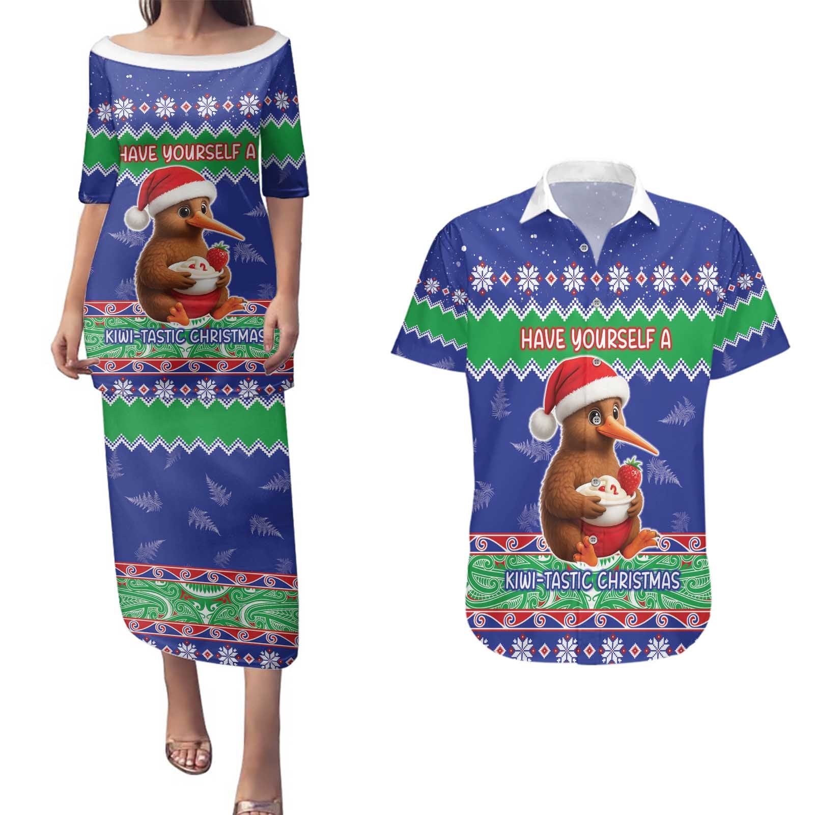 New Zealand Christmas Couples Matching Puletasi and Hawaiian Shirt Have Yourself A Kiwi-tastic Christmas - Aussie Hoodie