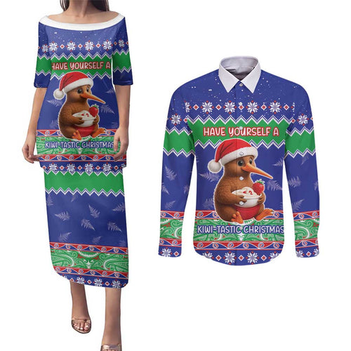 New Zealand Christmas Couples Matching Puletasi and Long Sleeve Button Shirt Have Yourself A Kiwi-tastic Christmas - Aussie Hoodie