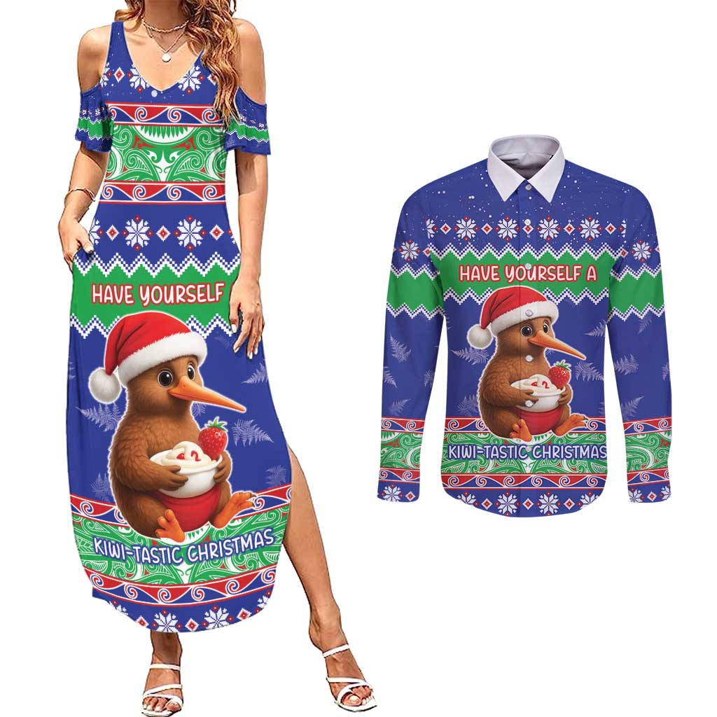 New Zealand Christmas Couples Matching Summer Maxi Dress and Long Sleeve Button Shirt Have Yourself A Kiwi-tastic Christmas - Aussie Hoodie