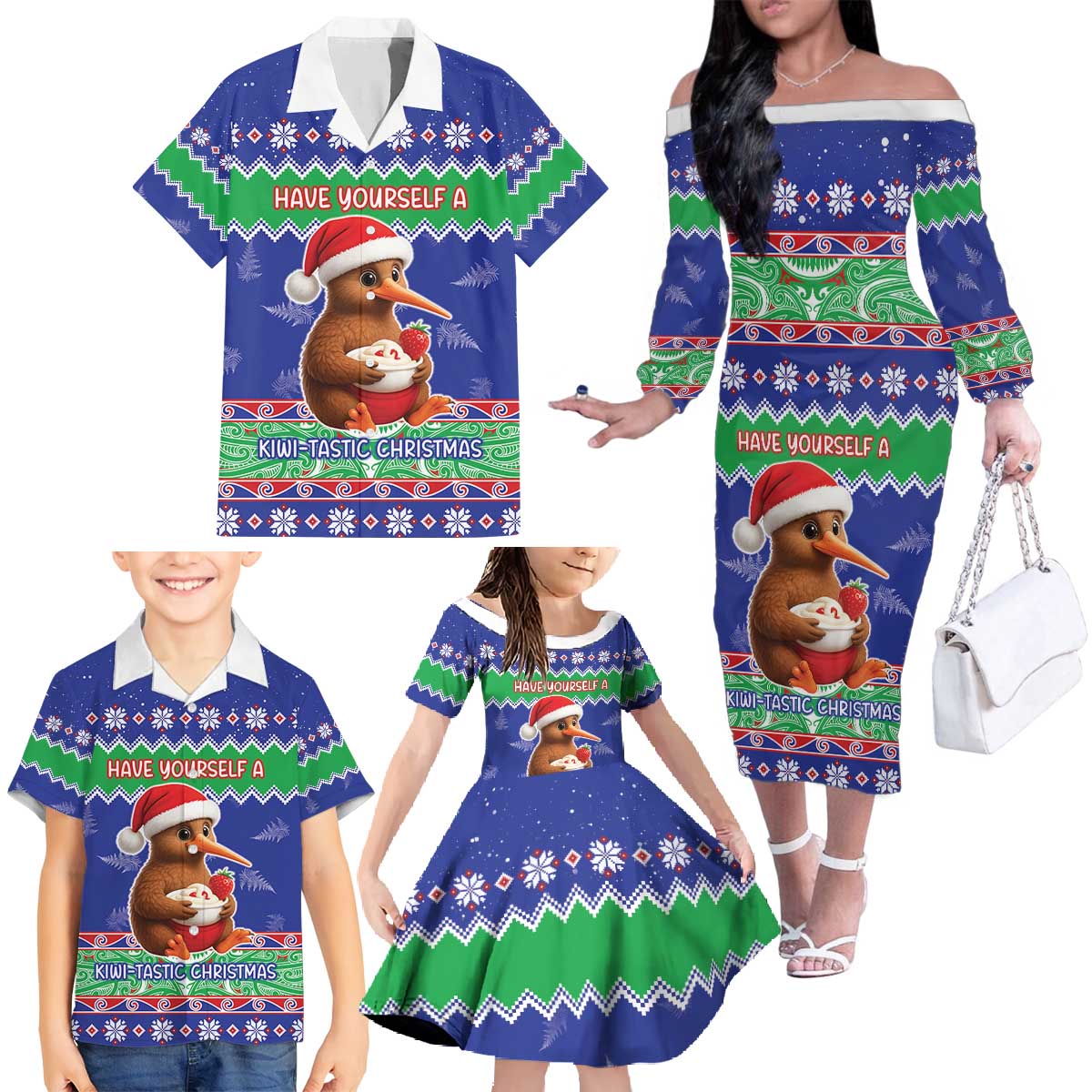 New Zealand Christmas Family Matching Off The Shoulder Long Sleeve Dress and Hawaiian Shirt Have Yourself A Kiwi-tastic Christmas - Aussie Hoodie