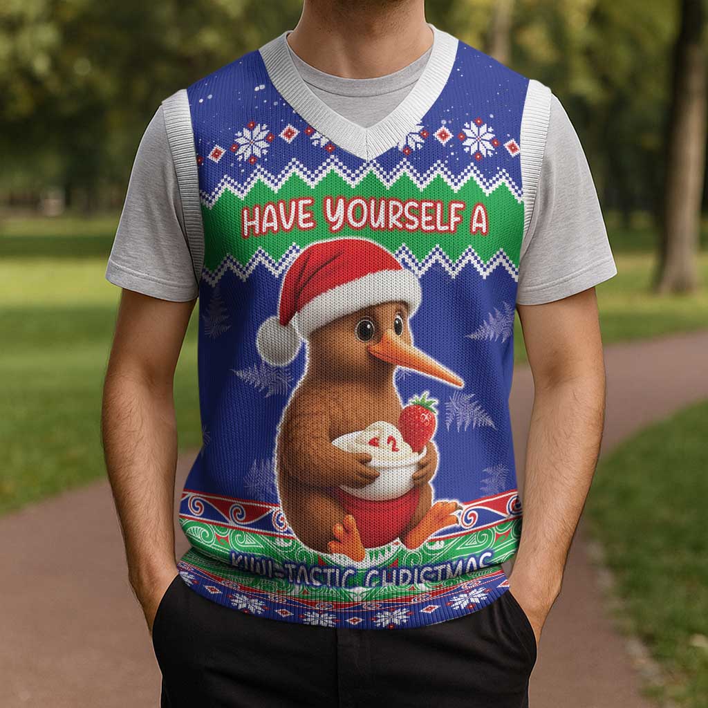 New Zealand Christmas Knitted V-Neck Vest Have Yourself A Kiwi-tastic Christmas - Aussie Hoodie