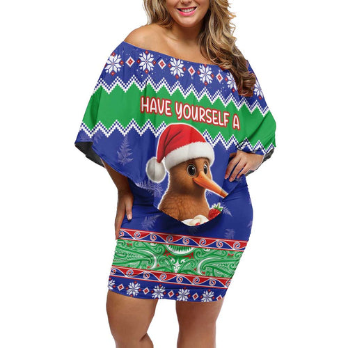 New Zealand Christmas Off Shoulder Short Dress Have Yourself A Kiwi-tastic Christmas - Aussie Hoodie