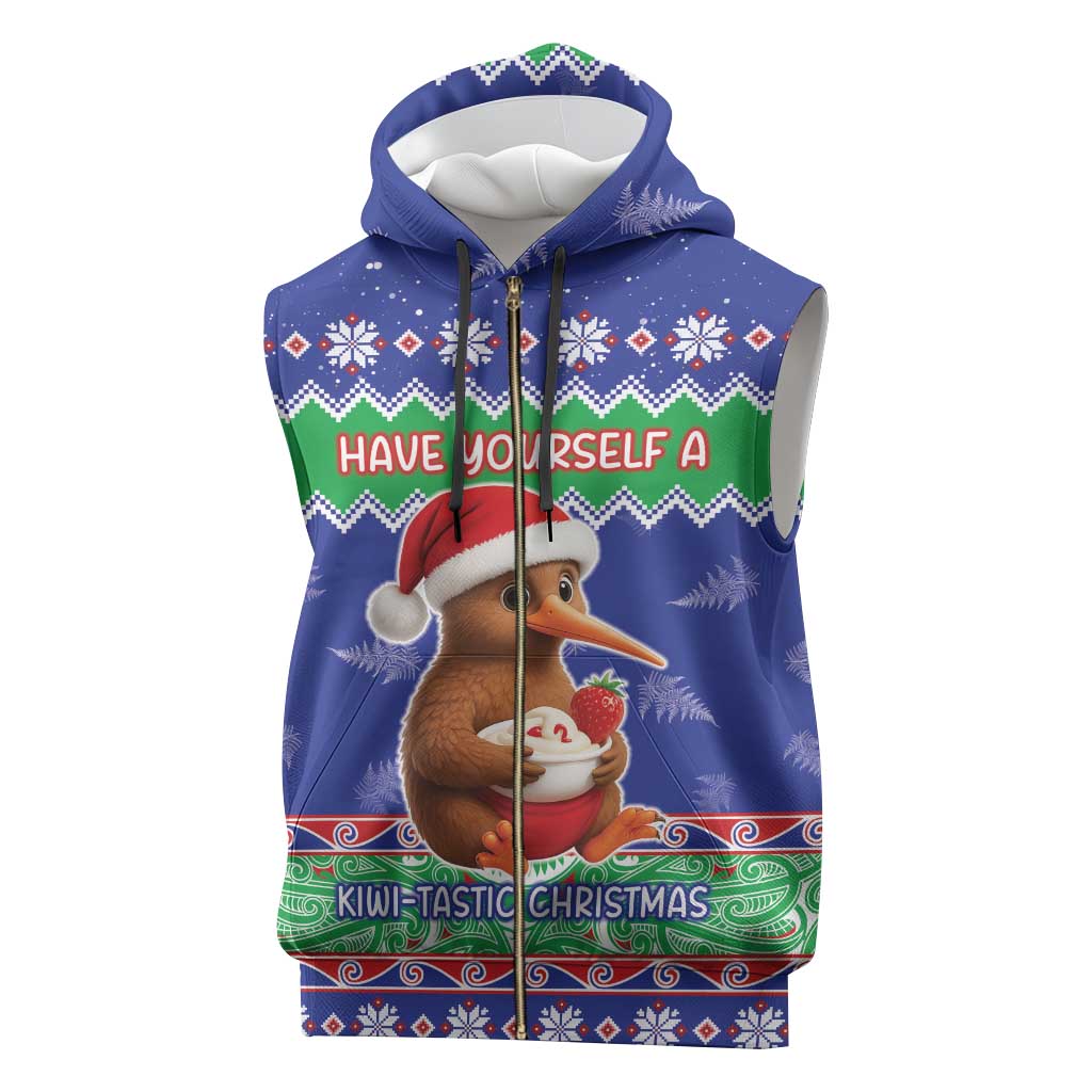 New Zealand Christmas Sleeveless Zip Hoodie Have Yourself A Kiwi-tastic Christmas - Aussie Hoodie