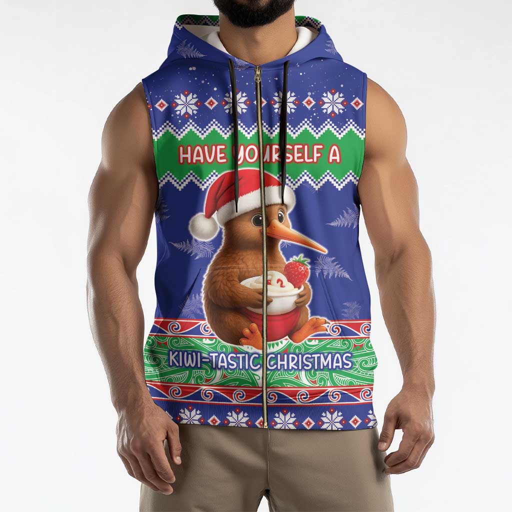 New Zealand Christmas Sleeveless Zip Hoodie Have Yourself A Kiwi-tastic Christmas - Aussie Hoodie