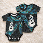 New Zealand Aotearoa Baby Onesie Maori Manaia Paua Shell Glitter Turquoise