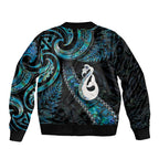 New Zealand Aotearoa Bomber Jacket Maori Manaia Paua Shell Glitter Turquoise