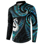 New Zealand Aotearoa Button Sweatshirt Maori Manaia Paua Shell Glitter Turquoise