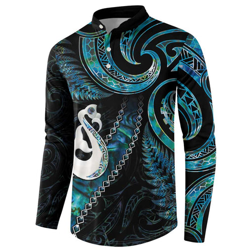 New Zealand Aotearoa Button Sweatshirt Maori Manaia Paua Shell Glitter Turquoise