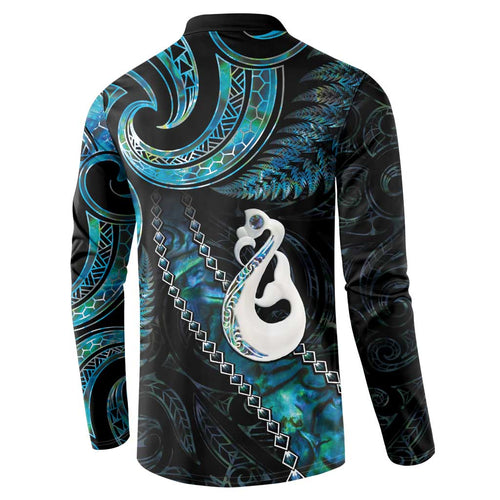 New Zealand Aotearoa Button Sweatshirt Maori Manaia Paua Shell Glitter Turquoise