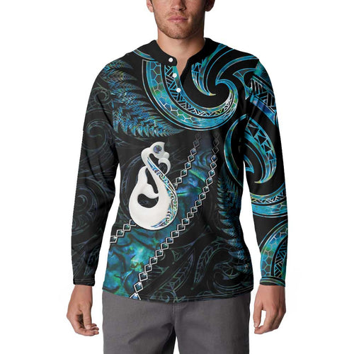 New Zealand Aotearoa Button Sweatshirt Maori Manaia Paua Shell Glitter Turquoise