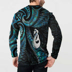New Zealand Aotearoa Button Sweatshirt Maori Manaia Paua Shell Glitter Turquoise