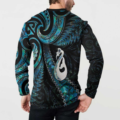 New Zealand Aotearoa Button Sweatshirt Maori Manaia Paua Shell Glitter Turquoise