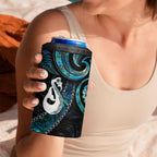 New Zealand Aotearoa 4 in 1 Can Cooler Tumbler Maori Manaia Paua Shell Glitter Turquoise