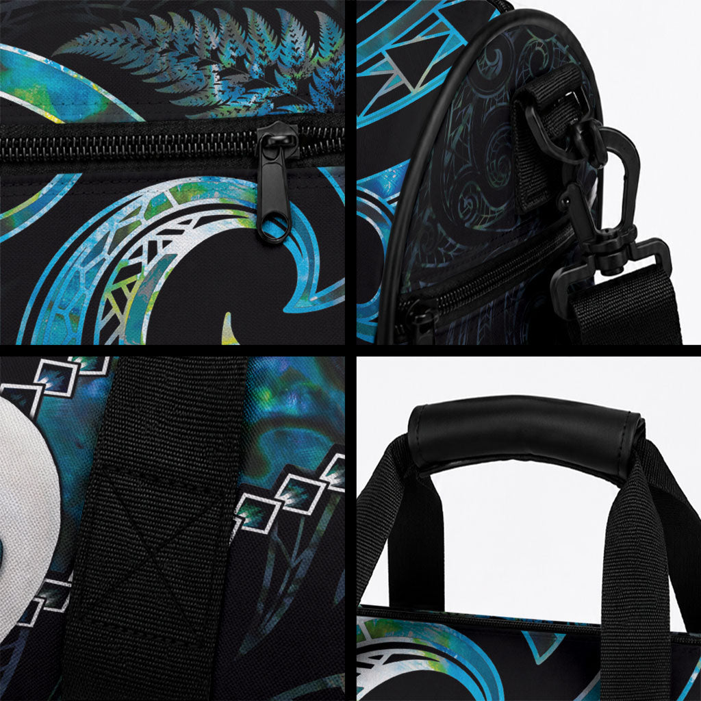 New Zealand Aotearoa Duffle Bag Maori Manaia Paua Shell Glitter Turquoise