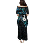 New Zealand Aotearoa Family Matching Puletasi and Hawaiian Shirt Maori Manaia Paua Shell Glitter Turquoise