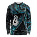 New Zealand Aotearoa Long Sleeve Shirt Maori Manaia Paua Shell Glitter Turquoise