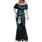 New Zealand Aotearoa Mermaid Dress Maori Manaia Paua Shell Glitter Turquoise