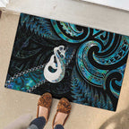 New Zealand Aotearoa Rubber Doormat Maori Manaia Paua Shell Glitter Turquoise