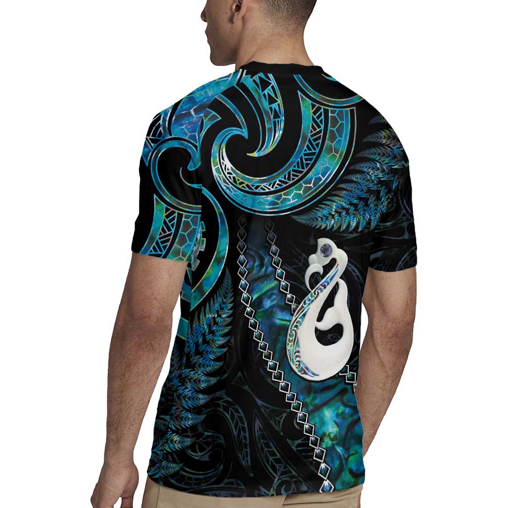 New Zealand Aotearoa Rugby Jersey Maori Manaia Paua Shell Glitter Turquoise