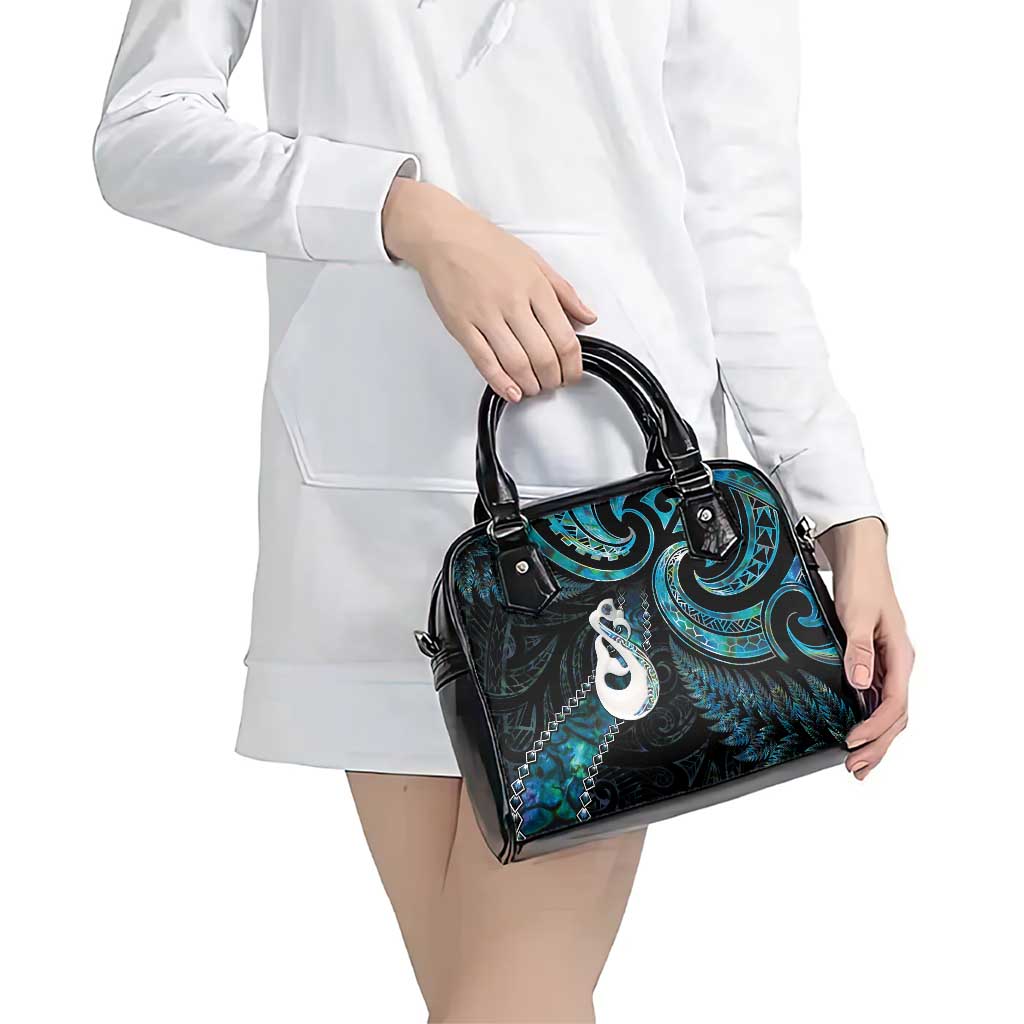 New Zealand Aotearoa Shoulder Handbag Maori Manaia Paua Shell Glitter Turquoise