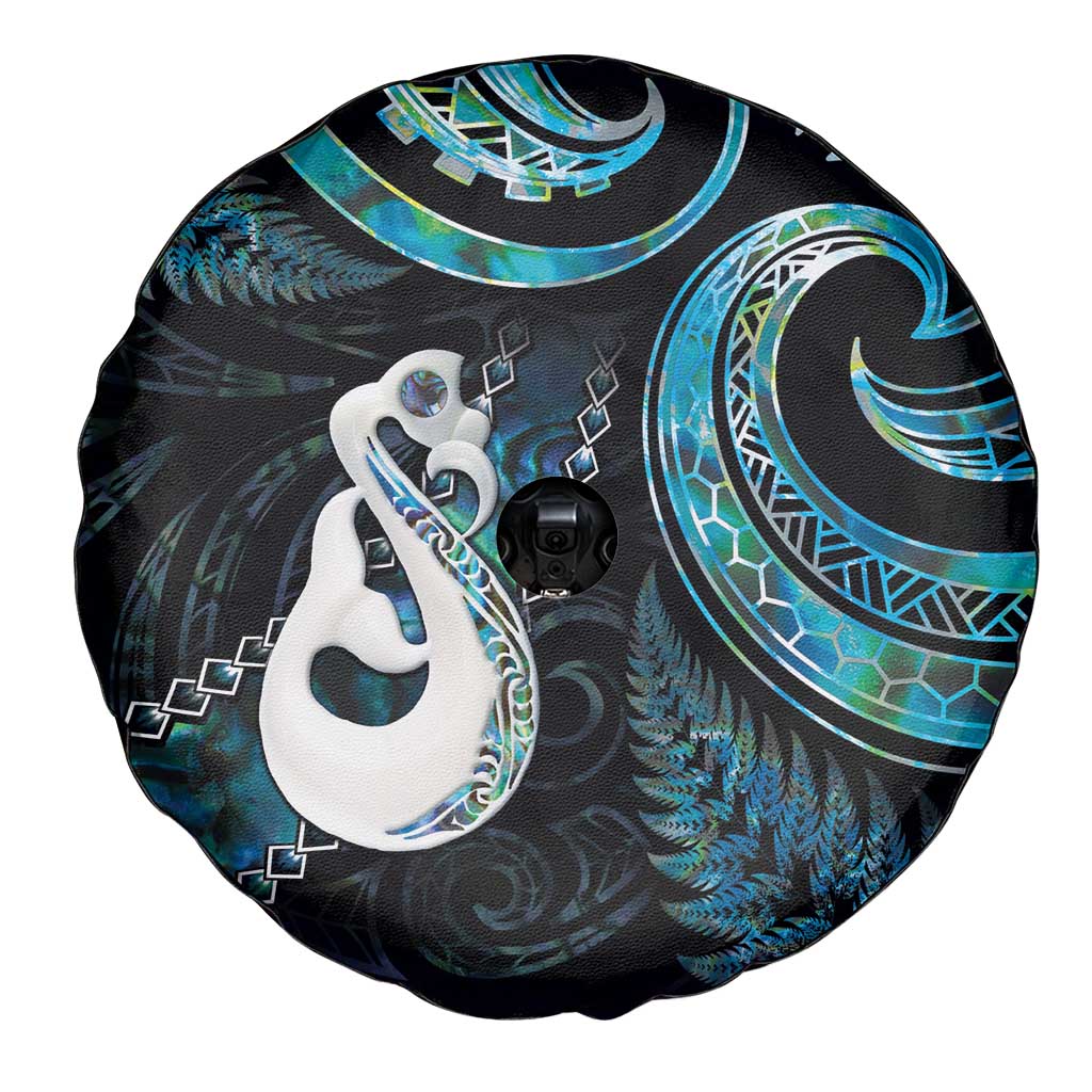 New Zealand Aotearoa Spare Tire Cover Maori Manaia Paua Shell Glitter Turquoise
