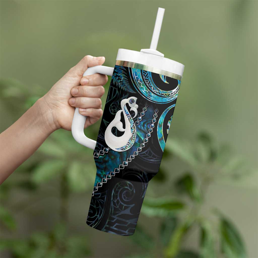 New Zealand Aotearoa Tumbler With Handle Maori Manaia Paua Shell Glitter Turquoise