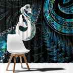 New Zealand Aotearoa Window Curtain Maori Manaia Paua Shell Glitter Turquoise
